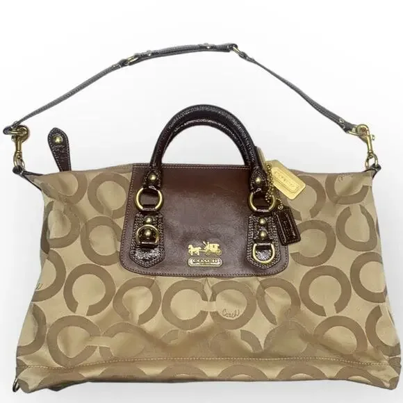 Coach Op Art Large Sabrina H0826-12943 Khaki Sateen/Leather Satchel Bag - Picture 1 of 10